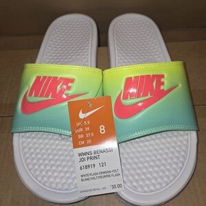 Nike Women’s Size 8 Benassi Slides Flash Crimson-Volt